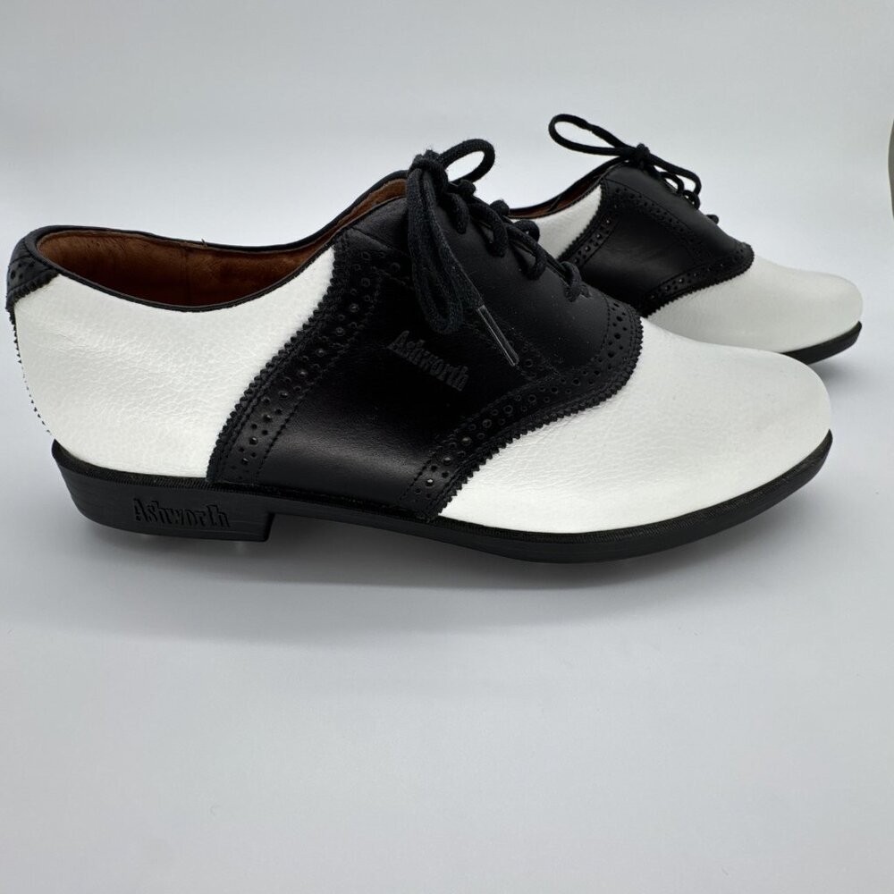 Ashworth Golf Shoe Men's 10M Black & White Genuine Leather - Picture 4 of 10